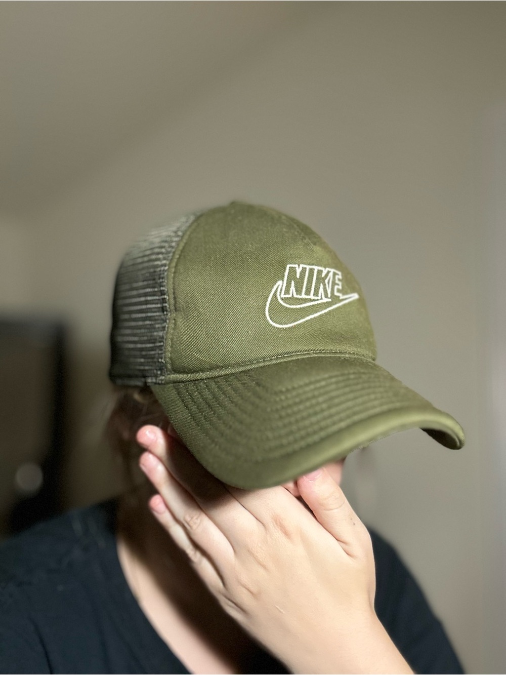 Nike Olive Trucker Hat with White Logo